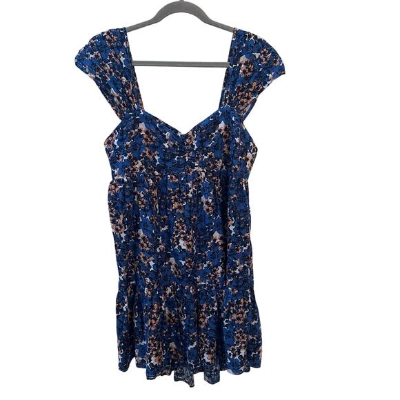 Free‎ People Sundress Cap Sleeves Navy Floral Print Rushed Back Womens Medium - Picture 1 of 9